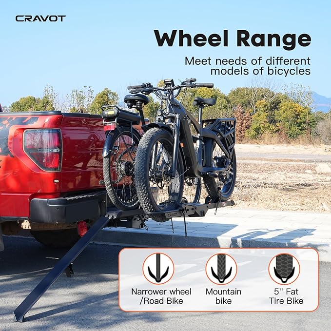 CyberRack E2 Ebike Rack, 200 lbs Capacity Foldable Bike Racks for Tow Hitch Heavy Electric Bike Carrier for 2 E-Bike, Up to 5-inch Fat Tire 2'' Receiver
