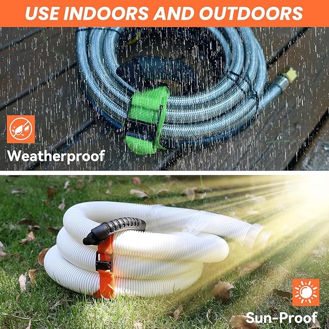 Heavy Duty Storage Straps with Handle and Easy Adjustable Steel Black Lock Slider Buckles,Extension Cord Strap for Cords Pool Hoses Ropes and Garden Hose (2 Pack)