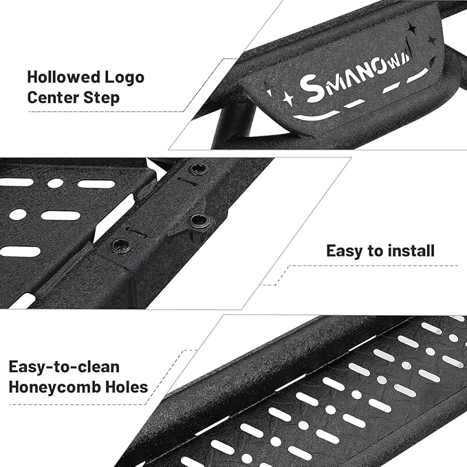 Running Boards Compatible with Vehicle 2004-2025 Nissan Titan Crew Cab, 2016-2025 Titan XD Crew Cab, Two-Stair Side Steps, 6 Inch Black Step Bars, Truck Nerf Bars with Middle Steps.