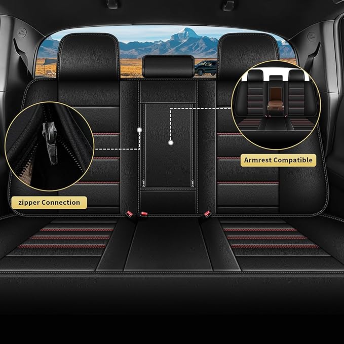 AOMSAZTO Ford Ranger Seat Covers: Full Set Custom Fit 2019 2020 2021 2022 2023 2024 2025 Ford Ranger Breathable Waterproof Leather Seat Protector(5 Seats, Redline)