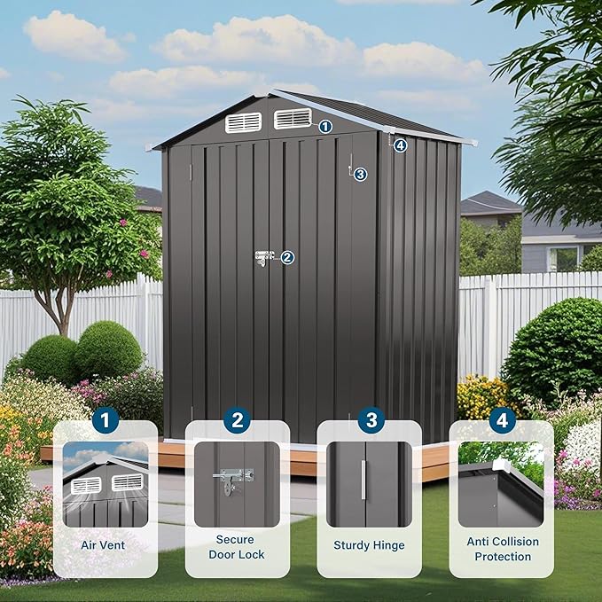 ARMSET 5x3 FT Metal Outdoor Storage Shed for Patio & Balcony - Waterproof Small Shed for Garden Storage, Lockable Vertical Tool Shed Cabinet for Backyard, Bike Parts & Sundries