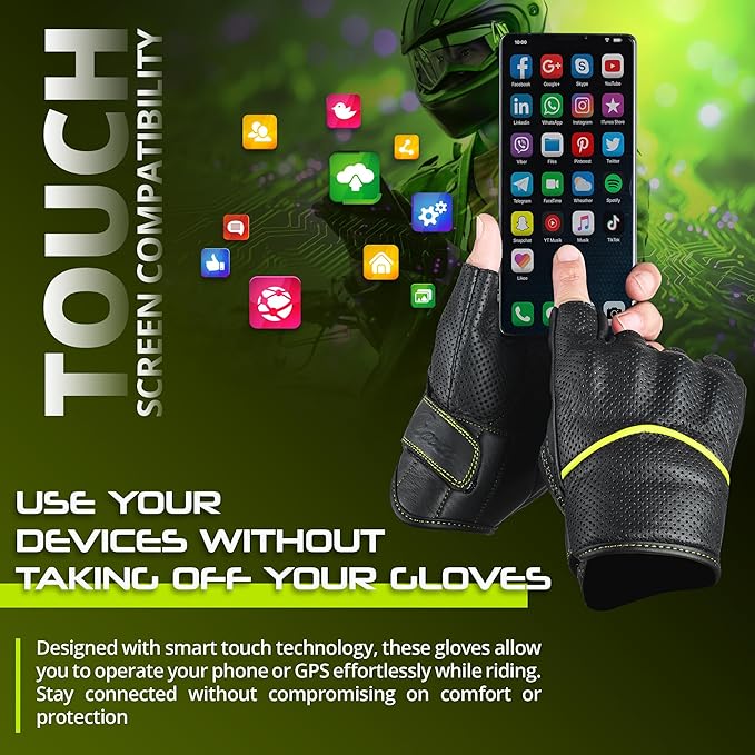 aasportx Motorcycle Gloves - Men's Leather Motorbike Gloves with Touchscreen Function - Non-Slip Pads for Men & Women
