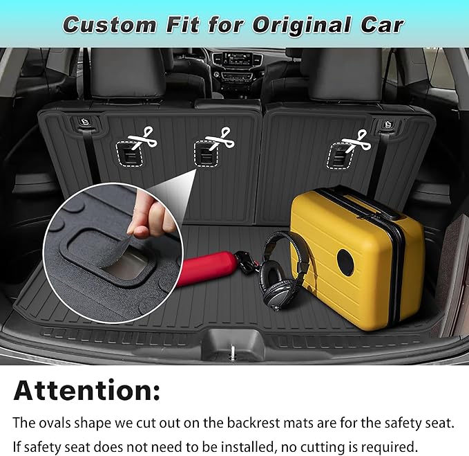 Floor Mats Compatible with Honda Pilot 8 Seats 2016-2022 (No Elite Models) - TTX LIGHTING All Weather Cargo Liner with Back Seat Cover TPE Trunk Mat & Backrest Mat & Floor Liners Pilot Accessories