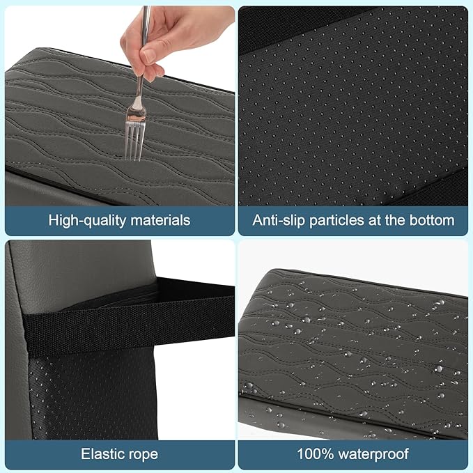 Memory Foam Car Armrest Cushion - Premium Leather Armrest Cover for Car, Comfortable Protection, Universal Fit Center Console Cover for Car, SUV, Sedan, Easy Installation (Gray)