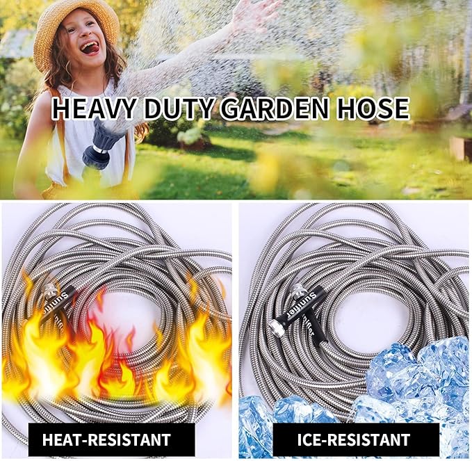 Metal Short Garden Hose 1 ft - Flexible Stainless Steel Water Hose Leader - Lightweight Small Hose With Brass Fittings (1 Feet)