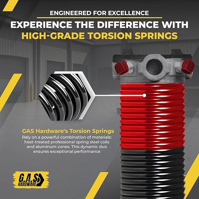 Garage Door Torsion Spring 225x1.75x29 Includes 1” Steel Bearing, Non-Slip Gloves, and Winding Bars for Left Side of Garage Door Precision E-Coating 5-Year Warranty Min. 30,000 Cycles (Red Cone)