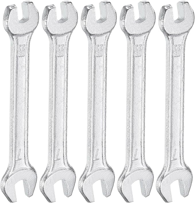 HARFINGTON 5pcs Double Open End Wrench 5.5mm x 7mm Metric 15 Degree Offset Angle Small Flat Head Wrench Galvanizing Open Ended Spanner for Automotive Repair Furniture Assembly