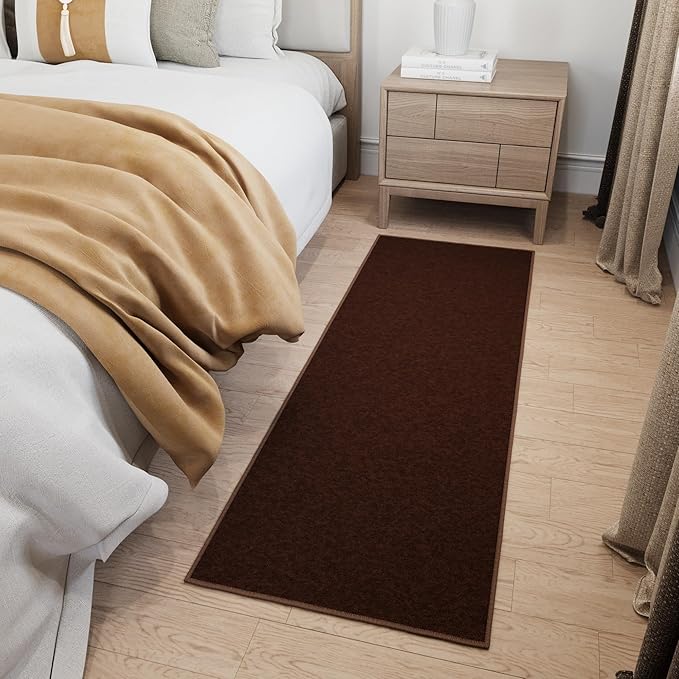 Ottomanson Hallway Runner Rug 20" x 59" Non Slip Solid Area Rugs Easy to Clean Laundry Rug Runner Durable & Pet Friendly Floor Carpet Runners for Hallways Entryway Living Room Kitchen, Brown