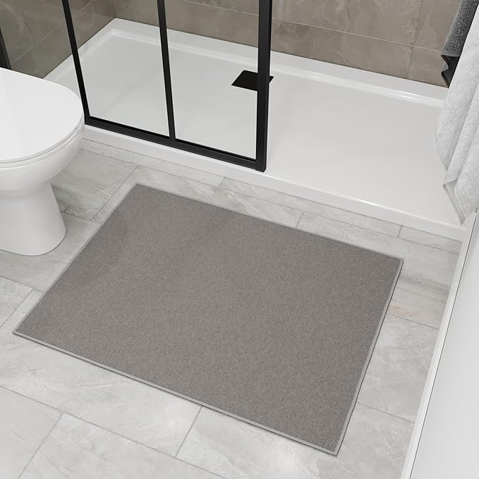 Ottomanson Rugs for Entryway 2'3" x 3' Non Slip Solid Small Area Rugs Durable Front Door Mat Rug Stain Resistant Entrance Rugs for Bathroom Kitchen Bedroom & Living Room, Gray