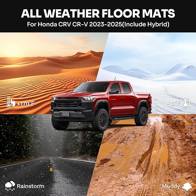 Powerty Floor Mats for 2023-2025 Chevy Colorado/GMC Canyon Accessories, All Weather Car Liners TPE Truck Mats, 1st & 2nd Row Black