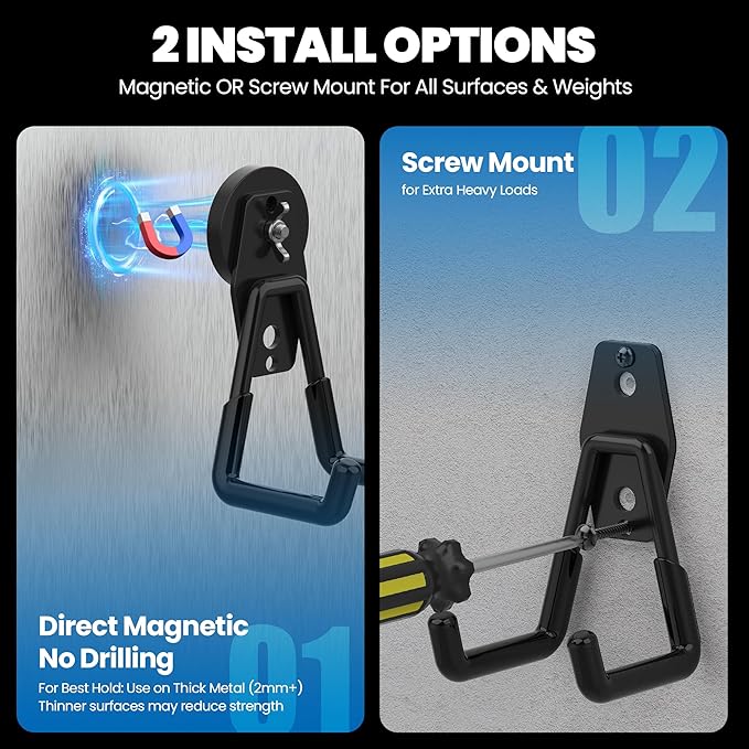 8 Pack Large Magnetic Hooks Heavy Duty Extra Strong Magnetic Garage Hooks Big NdFeB Industrial Magnet Hooks Magnetic Utility Storage Holder Organization with Anti-Slip Coating for Hanging Garden Tools