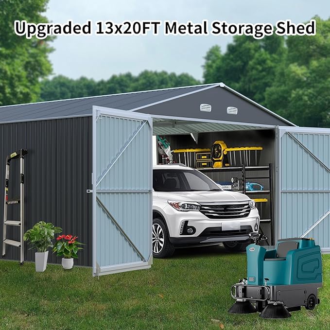KUIKUI Shed 20x13 FT, Metal Shed Without Floor, Outdoor Storage Shed with Lock for Car, Truck, Lawnmower