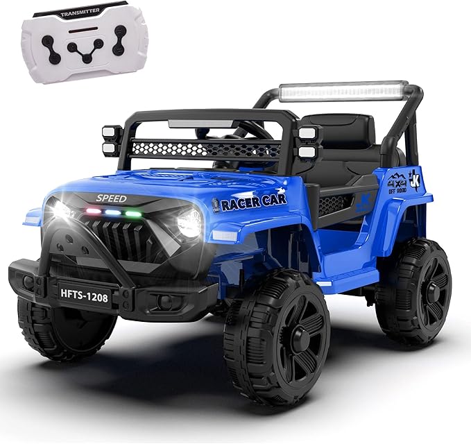 12V Ride on Electric Truck Car for Kids, 12V Kids Electric Vehicles w/Remote Control, Four-Wheel Suspension, USB, Bluetooth, Power Display, Lights, Battery Powered Ride on Toys for Boys Girls (Blue)