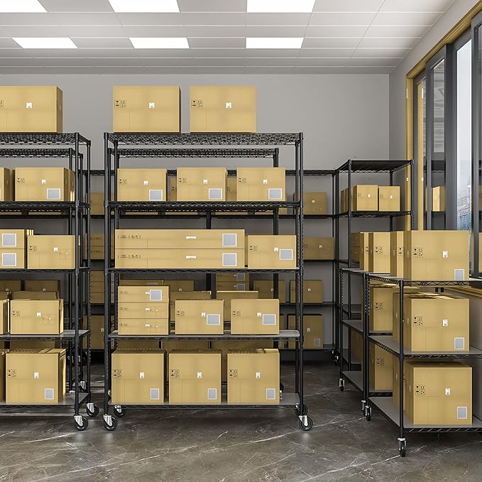pouseayar Black 5 Tier Shelf Wire Shelving Unit, 6000lbs Capacity NSF Metal Heavy Duty Adjustable Storage Rack with Wheels & Shelf Liners, 82" H x 48" L x 24" D