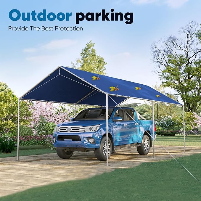 Quictent 10x20 ft Heavy Duty Car Canopy Galvanized Frame Carport Outdoor Party Tent Boat Shelter with 3 Reinforced Steel Cables - Blue