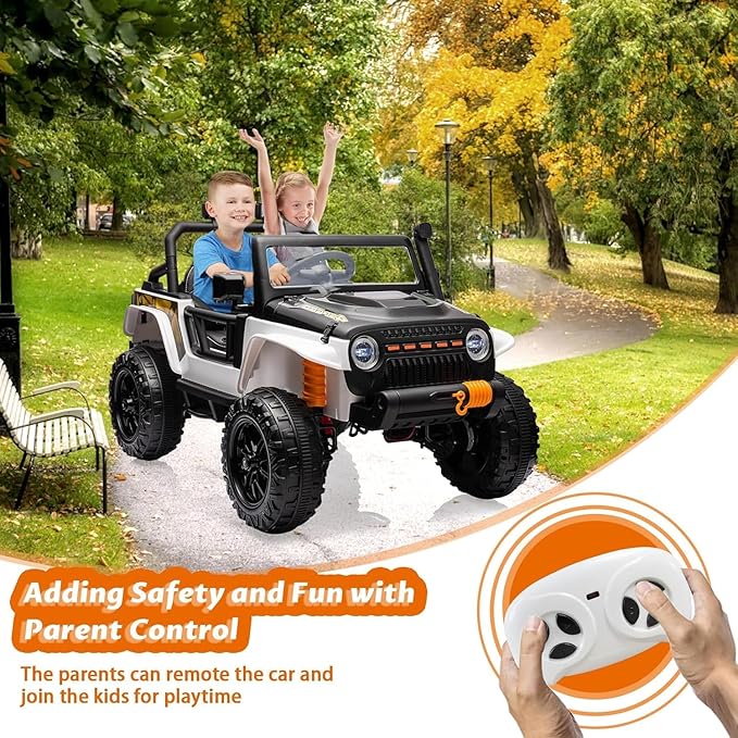 Hetoy 24V 2 Seater Ride On Car for Kids, Electric Truck with Remote Control, Ride on Truck w/ 4-Wheeler Suspension, 4x55W Powerful Engine, 4WD Battery Powered, LED Lights, Soft Braking（Black）