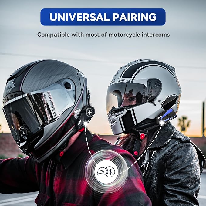LEXIN G2P Motorcycle Helmet Bluetooth Headset, Group Intercom Communication Systems, FM Radio/ 6 Shells/Universal Pairing/Private Talk/Noise Cancellation, Fit for Snowmobile/ATV, 2 Pack
