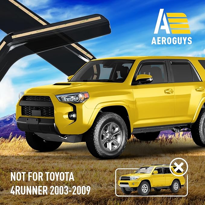 Extra Durable Window Deflectors Tape-On Window Visors Rain Guards Fit for Toyota 4Runner 2010-2024, Sun Visors, Wind Vent for Shades, Exterior Car Accessories - 4pcs. AG0112