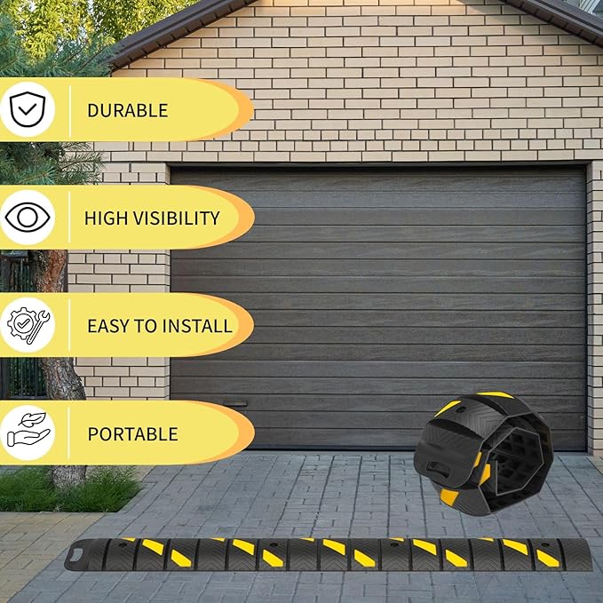 Portable Roll Up Speed Bump - 6Ft Collapsible Speed Humps for Driveway, Garage, Parking Lot - for Asphalt, Concrete, Gravel with Reflective Strips(Roll Up Speed Bump 6 Ft)