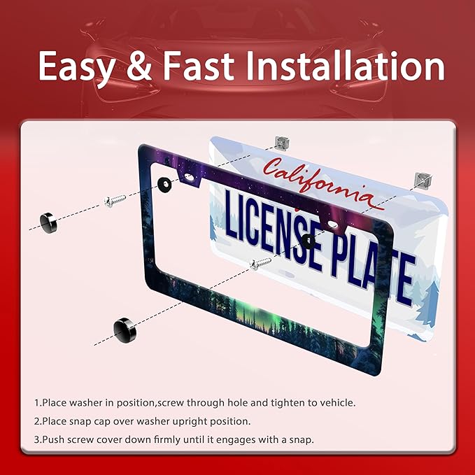 Personalized License Plate Frame Aurora Forest Stainless Steel Accessory Starry Sky License Plate Holder Funny Car Decorative 2 Holes Screws Fits Us Standard License Plates 12.2 X 6.3 In For Men Women