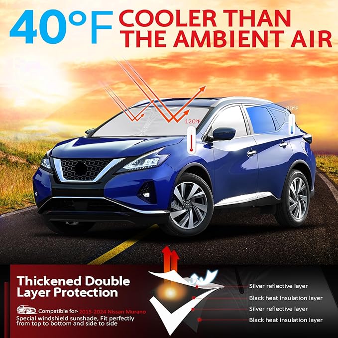 KAYZT Windshield Sun Shade for 2015-2024 Nissan Murano Foldable Sunshade Front Window Custom Fit Car Accessories