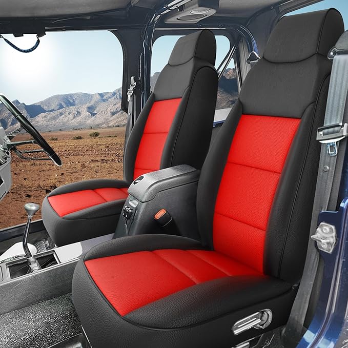 GIANT PANDA Full Set Car Seat Covers Customized Jeep Wrangler TJ Rubicon Sahara Sport X Unlimited 2003 2004 2005 2006, Faux Leather (Black&Red)