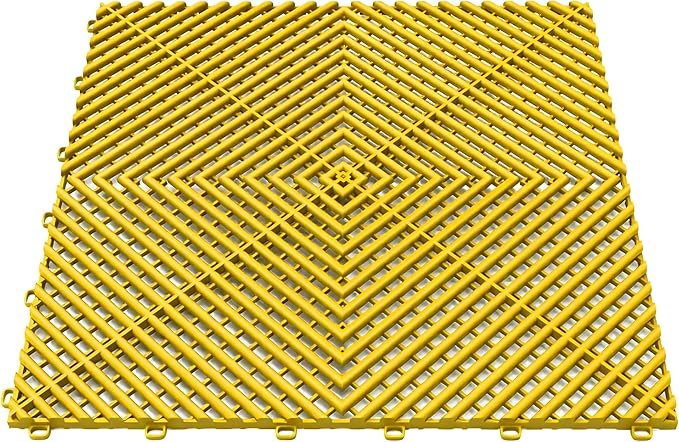 15.7"x15.7" Garage Flooring Tiles, Non-Slip Interlocking Plastic Garage Floor Mat, Garage Organization & Garage Storage, Vented Pattern (Yellow, 25PCS)