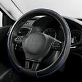PIC AUTO Steering Wheel Cover, Blue Piping Leather, Sports Carbon Fiber and Super Breathable Leather, Universal 14.5-15.5 Inch Anti-Slip Steering Wheels Accessories for Men & Women