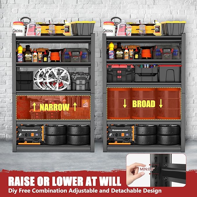 72''H Garage Shelving Heavy Duty Shelving Units, 4000LBS Ultra-Large Capacity Adjustable 5 Tier Metal Storage Shelves for Kitchen, Warehouse and Basement, 47.2''Wx23.6''Dx72''H, Black