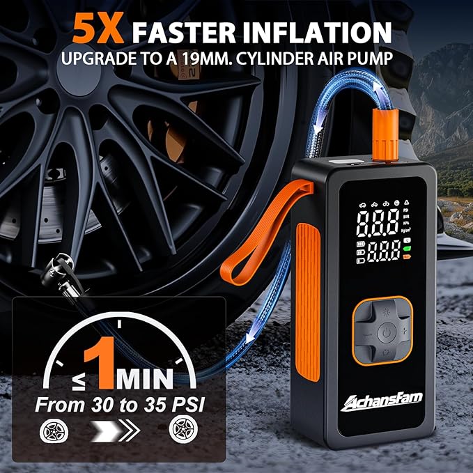 Tire Inflator Portable Air Compressor - Air Pump with Digital Pressure Gauge, 150PSI, LED Light, Auto Shut-Off Function - Cordless Pump for Car, Motorcycle, Bicycle, Balls and Lawn Equipment