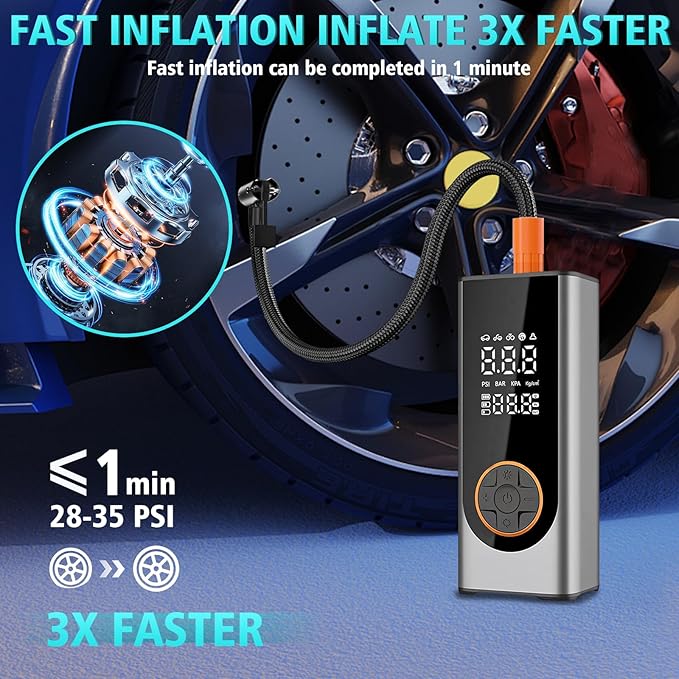 LiveGo Tire Inflator Portable Air Compressor, 150 PSI Cordless Air Pump with Rechargeable 18000mAh Battery and Tire Digital Pressure Gauge, Portable Tire Inflator for Car, Motorcycle, Bike, Ball