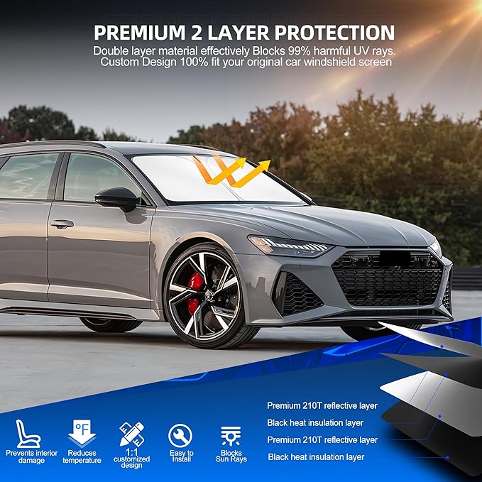 Windshield Sun Shade for Audi A6 2019-2025 Foldable Sunshade Custom Fit Front Window Car Interior Accessories Protector Blocks UV Rays