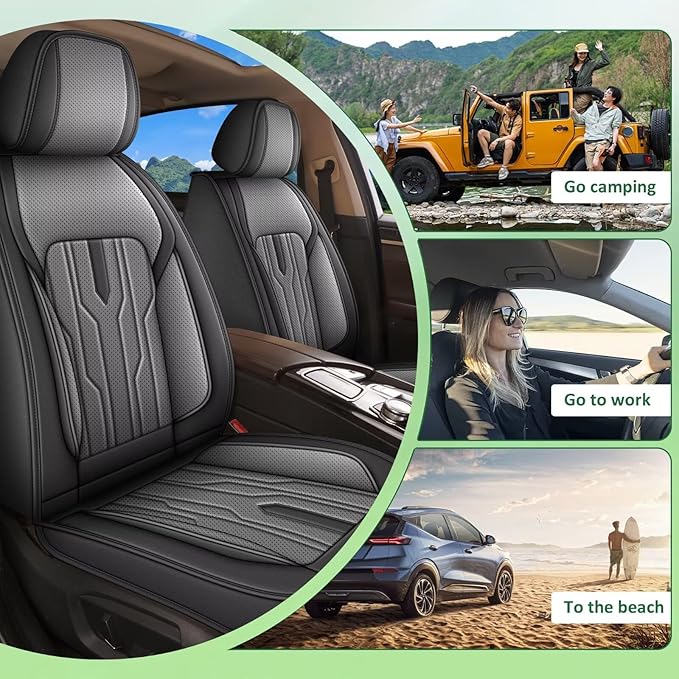 YORKENIC Fit for Hyundai Kona Seat Covers Front Set 2018-2024 2025: Breathable Leather Car Seat Covers Compatible Airbag (2 Front Set, Black & Grey)