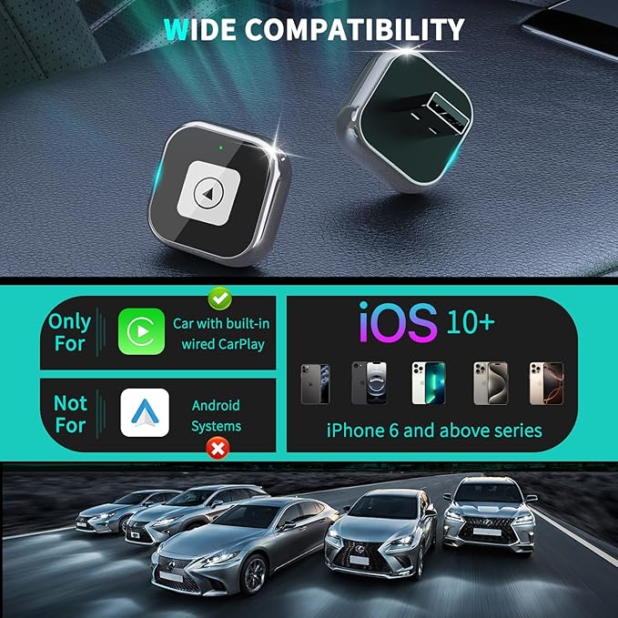 Wireless CarPlay Adapter for iPhone - Mini USB Design, Plug & Play, Auto Connect,Convert Wired to Wireless CarPlay in Seconds, iOS 10+ Compatible (2025 Upgrade) for Cars 2016+(Silver)