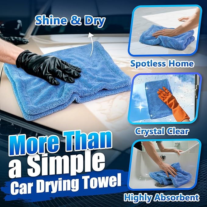 Airlab Microfiber Towels for Cars Wash Drying Towel Detailing Cloth, Ultra Absorbent, Streaks Free, Lint Free Cars, Trucks, SUVs, RVs, Motorcycles, Bath Wipes, 24 x 16 Inch, 1200 GSM, Pack of 1, Blue