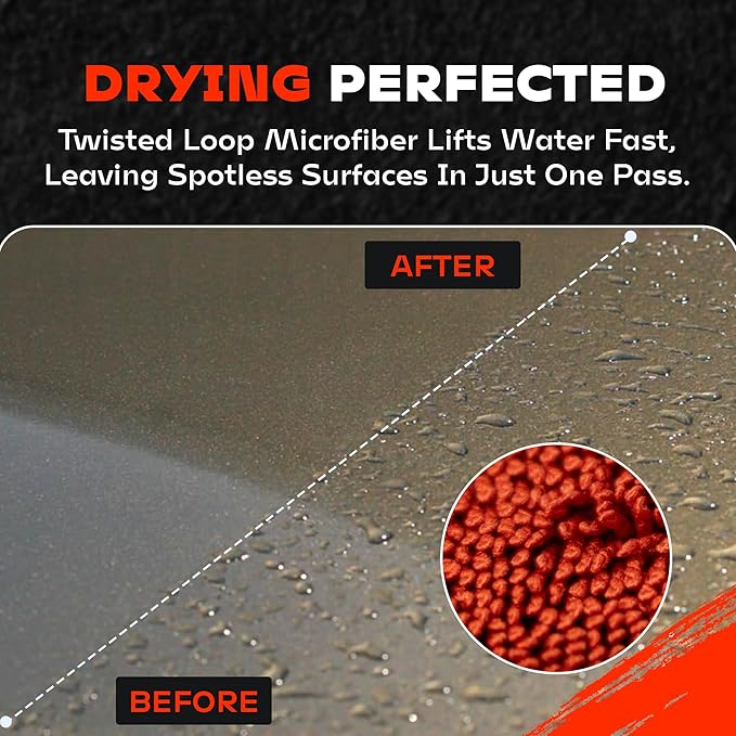 Redline XL Car Drying Towel - Ultra Premium 1300 GSM Microfiber Drying Towel - Max Absorption, Streak-Free Finish, Super Soft Twisted Loop Design - Dries Full Vehicle - Extra Large 2 x 3 ft