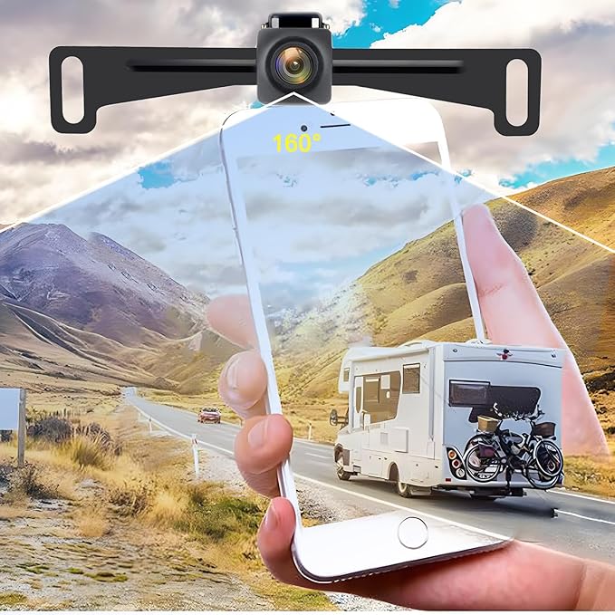 Wireless License Plate Backup Camera for Car/SUV - No Drilling WiFi HD 160° View, Waterproof Reverse/Rear View Camera with Real-Time Signal, Compatible iPhone/Android/iPad (Parking/Hitch Aid)
