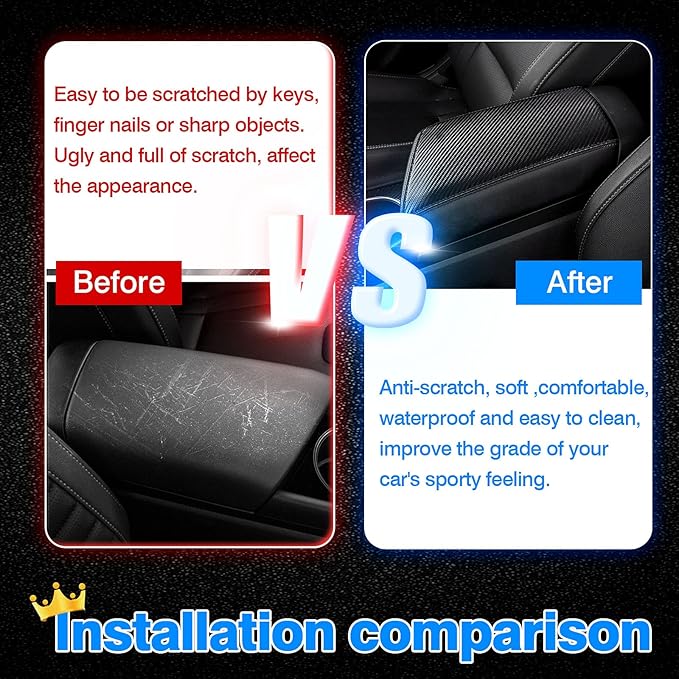 Autorder Center Console Cover for Hyundai Elantra 2021-2025 2026 Accessories Carbon Fiber Armrest Cover Anti-Scratch Leather Armrest Protector (Automatic Brake Only, Not for Handbrake)