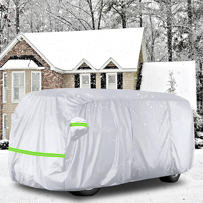 Silver Car Cover Waterproof All Weather Compatible with 1950-1992 VW Bus T1 T2 T3, Volkswagen Vanagon Full Car Cover with Door Zipper, Windproof Strap, Storage Bag