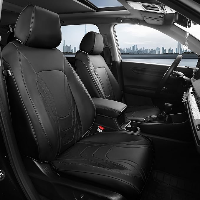 FREESOO Seat Covers for Honda CRV, Custom Fit Seat Covers Full Set, CRV LX EX EX-L Sport Touring Special Edition Trailsport Hybrid & Gas 2023 2024 2025 2026, Luxury Leather Car Seat Cover, Black