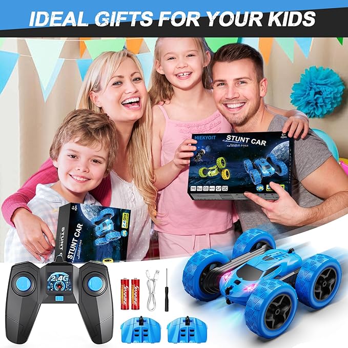 Remote Control Car, RC Cars Toys for 6-12 Year Old Boys, Off Road RC Stunt Car 4WD 360° Rotating Remote Control Cars for Kids, Boys for Birthday, Christmas Blue