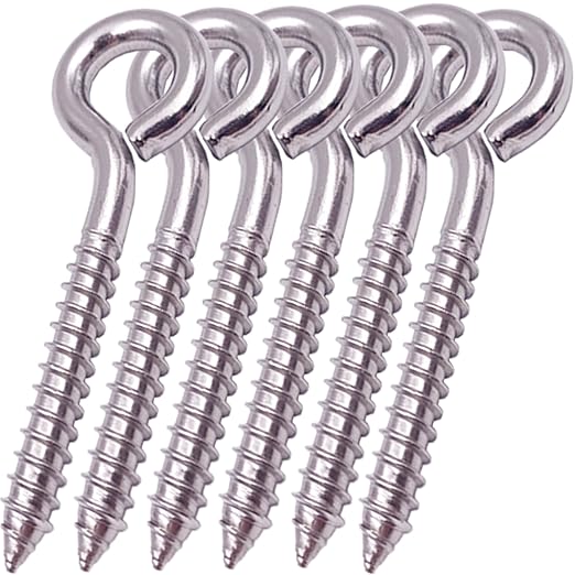 6-Pack 304 Stainless Steel Screw Eyes 3.2", Heavy Duty Screw in Eye Hooks Ring for Yoga, Swing Chair, Indoor & Outdoor, Self Tapping