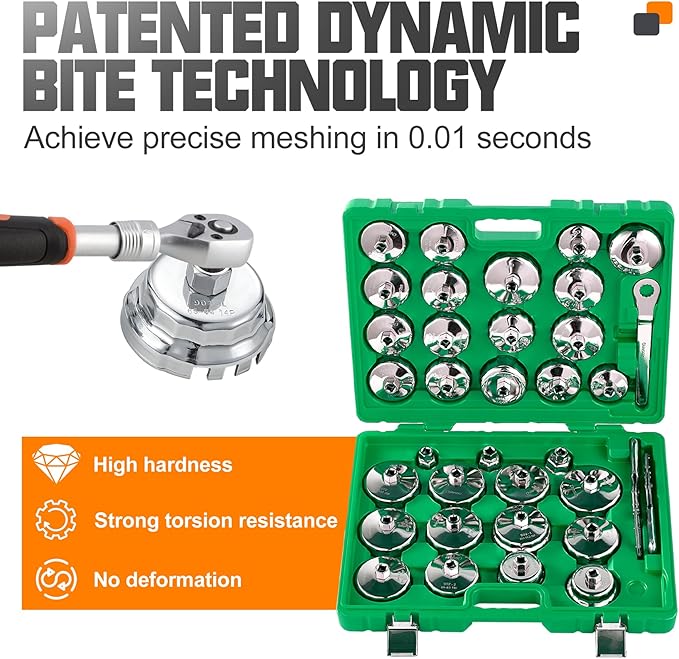 Auto Oil Filter Socket Wrench Set, Cup Type 1/2 inch Drive Cap Removal Tool, with Drain Plug Socket Set/Adjustable/Drive, Compatible, all Models Car, SUV, Oil Filter (35, GREEN)