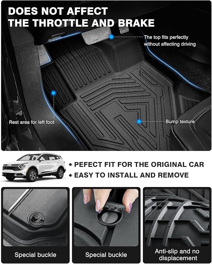 Powerty Floor Mats & Cargo Liner for 2023 2024 2025 Kia Sportage (Not PHEV) Accessories Floor Mats 2 Row Liner Set All Weather TPE 3D Floor Liners&Rear Cargo Mat