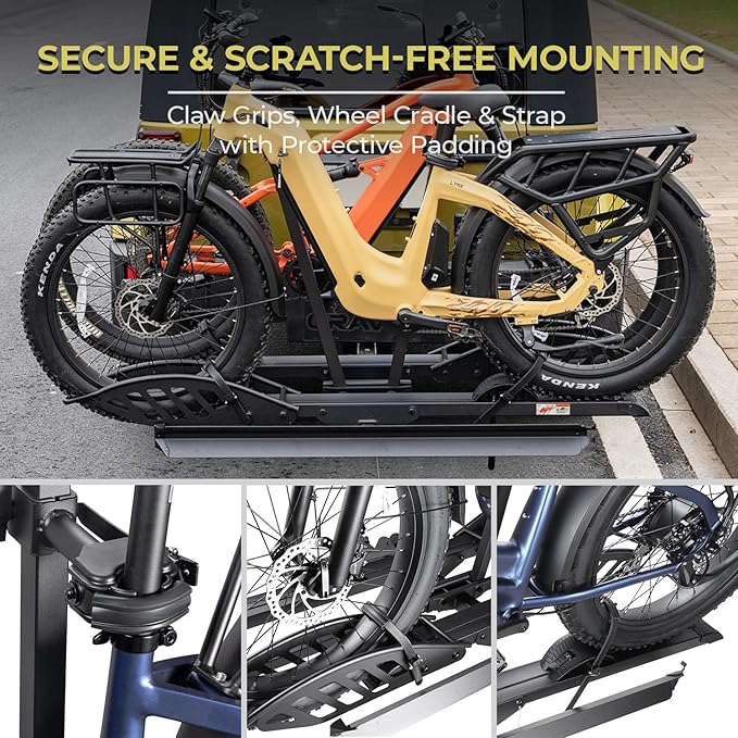 CyberRack E2 Hitch 2-Bike Rack for Car, Ebike Rack with Loading Ramp & Hitch Lock, Fits SUV, Truck, RV, Van with 2” Receiver, Holds Fat Tire Bikes 2.5” to 5.0” Wide