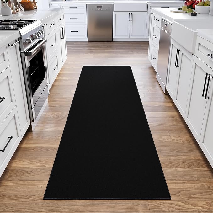 Ottomanson Hallway Runner Rug 1'10" x 12' Non Slip Solid Area Rugs Easy to Clean Laundry Rug Runner Durable & Pet Friendly Floor Carpet Runners for Hallways Entryway Living Room Kitchen, Black