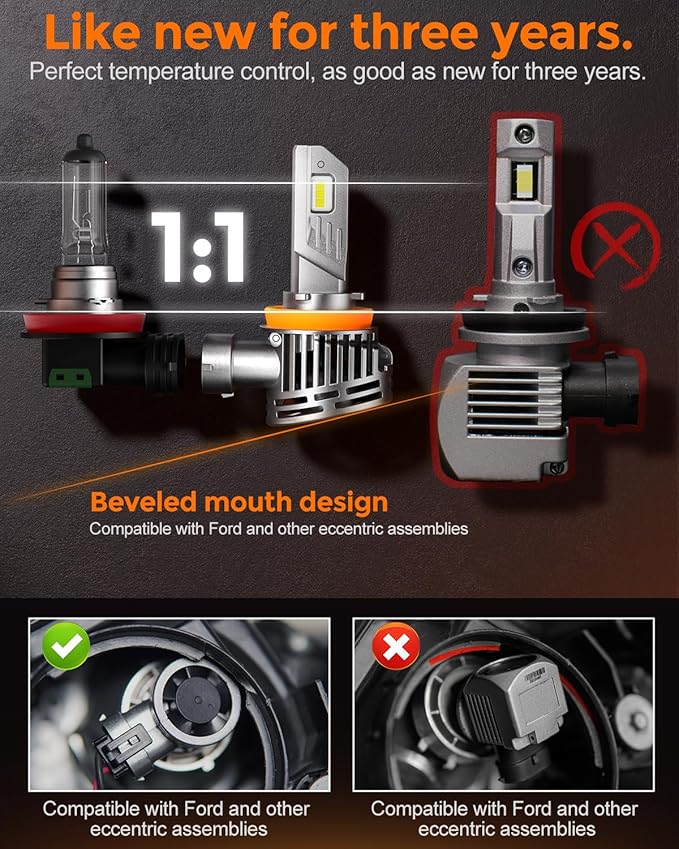 [2025 Upgrade] H 11 Led Bulbs, [Latest & Brightest] 50000lm 900% Brightness With 6000k Cool White，Direct Installation Fog Light Bulbs, IP68 Waterproof, Plug and Play, Pack of 2