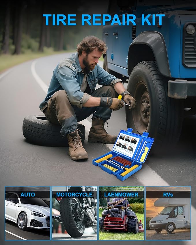 Tire Repair Kit with Plugs, Tire Plug Kit Heavy Duty Professional for Car, ATV, Motorcycle, Truck, Flat Tire Emergency Repair