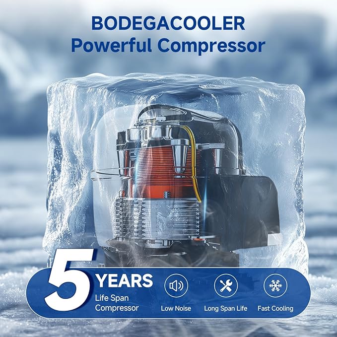 BODEGACOOLER 12 Volt Refrigerator, 63.4Quart RV Refrigerator, Dual Modes RV Fridge with LED, (32℉-50℉) Travel Compressor Cooler 12/24V DC for Boat, Yacht, Caravan, Truck, Camping (Silver)
