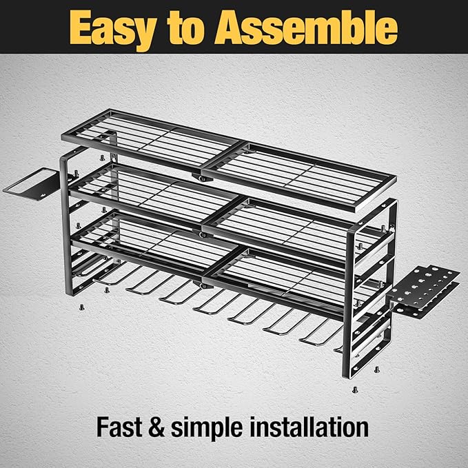YYR 4 Layer Power Tool Organizer Wall Mount, Cordless Drill Hanger Storage Rack, Battery Tools Holder with Charging Station Shelf for Garage Organization, Workshop, Pegboard, Shed - 32 Inch 8 Slots